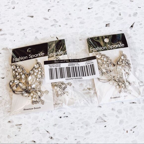 FASHION SPARKLE Women's Rhinestone Butterfly Brooch Set of 3 NWT - Picture 1 of 6